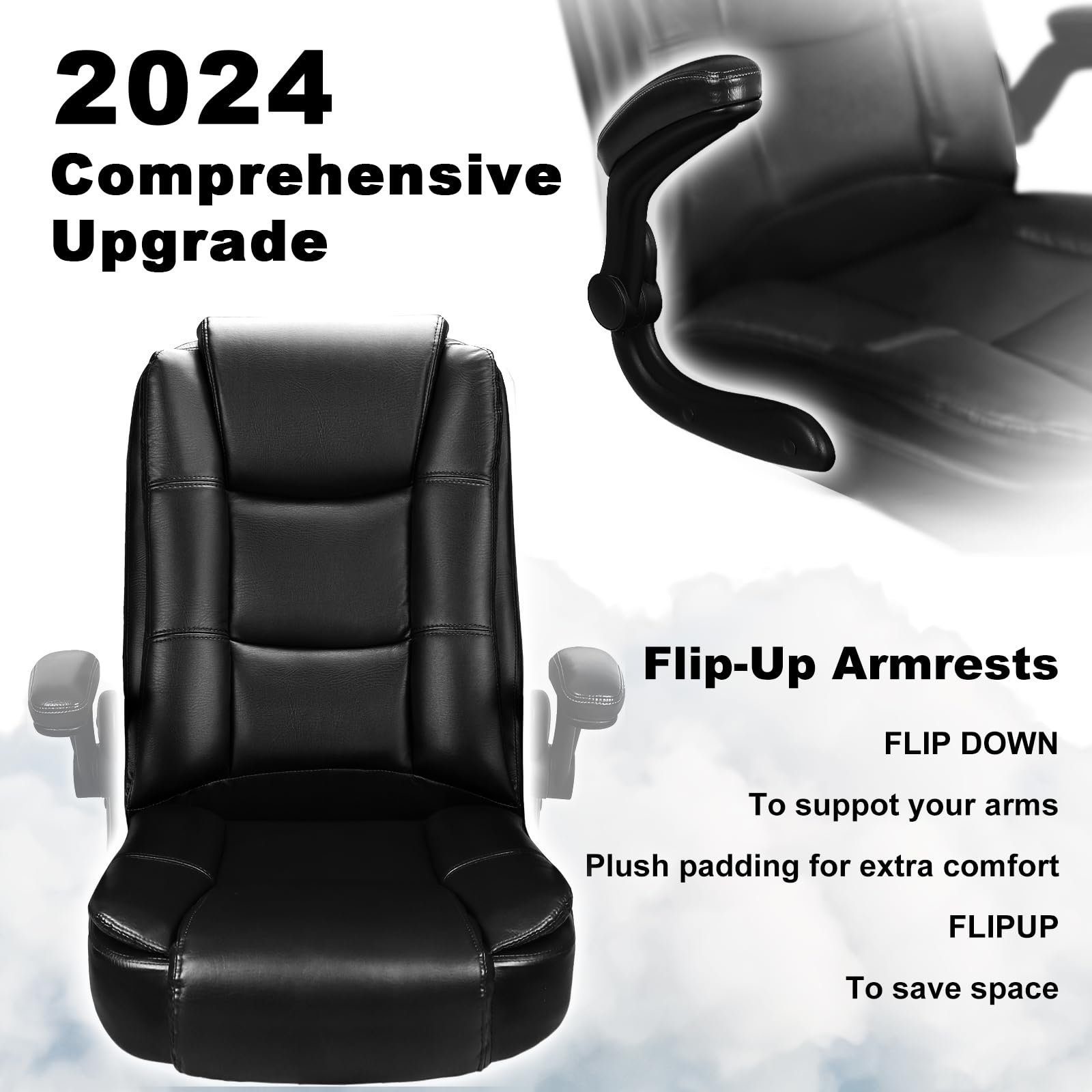 Leather Office Desk Chair,Ergonomic Office Chair with Lumbar Support,Computer Chair,Executive Leather Chair with Padded Flip-up Arm,Adjustable Armrests, Gray,275LBS