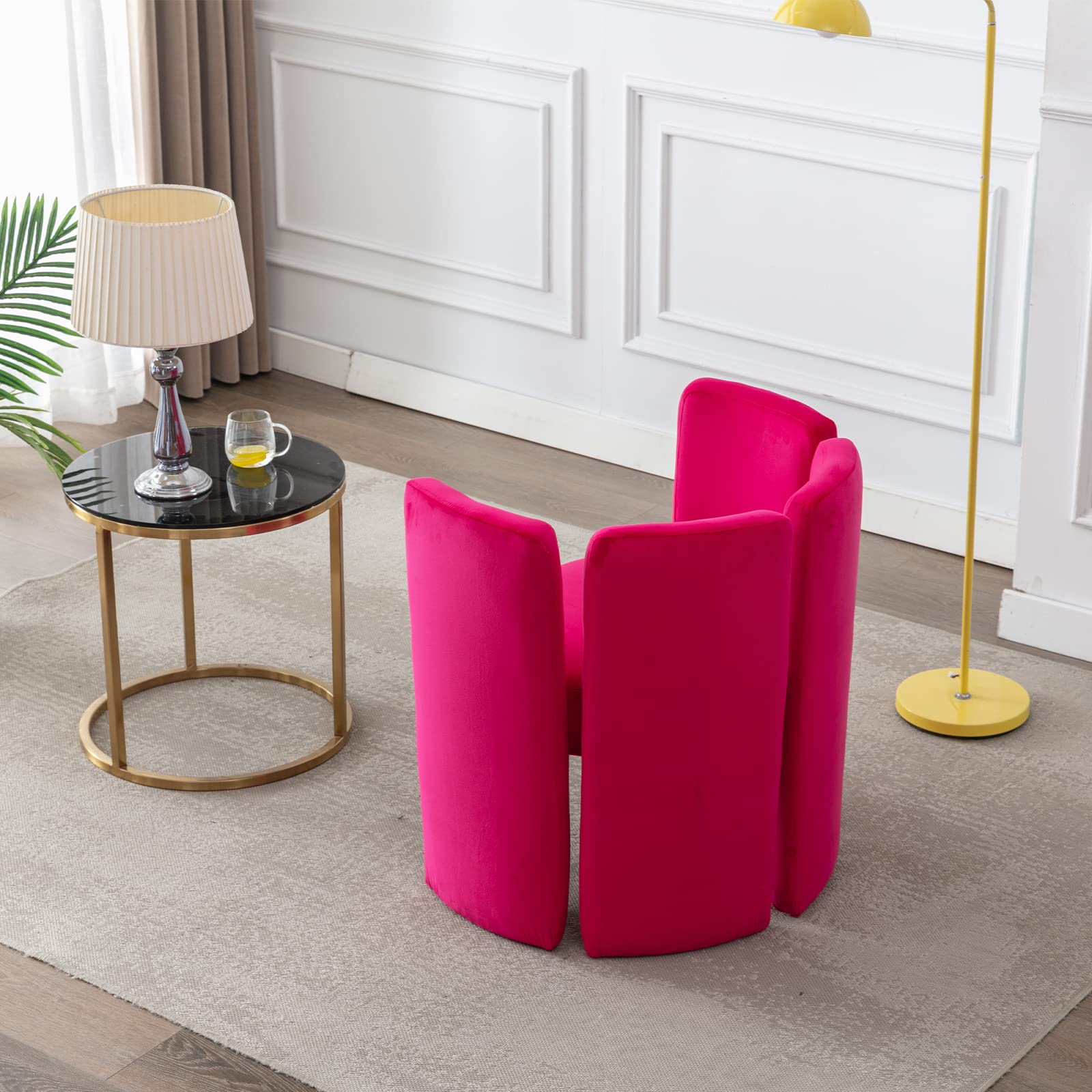Velvet Accent Chair,Unique Barrel Upholstered Chair with Circular Backrest Modern Design Cute Side Decorative Chairs for Living Room/Lounge/Bedroom/Reading Room,Rose