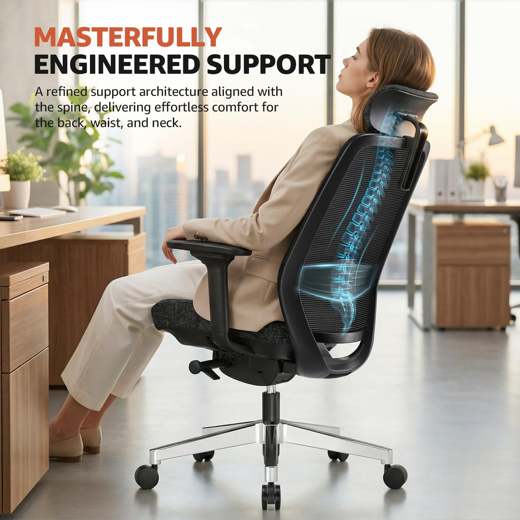 Office Chair Ergonomic Desk Chair High-Back Mesh Desk Chair with Adjustable Lumbar Support and Headrest 4D Armrests for Long Hours Sitting Black