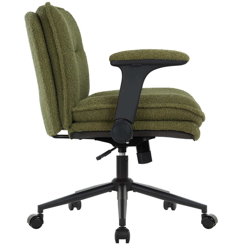 Criss Cross Legged Office Chair with Wheels and Flip-Up Arms, Ergonomic Wide Seat Desk Chair with Thick Padded, Height Adjustable Criss Cross Chairs for Home Office, Bedroom,Vanity,Green