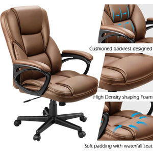 Office Executive Chair High Back Adjustable Managerial Home Desk Chair, Swivel Computer PU Leather Chair with Lumbar Support (2, Light Brown)