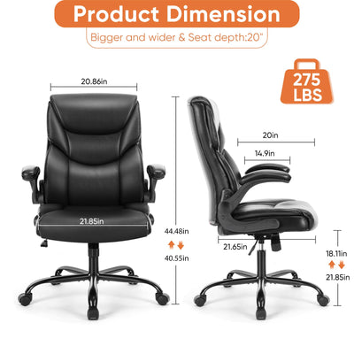 Computer Gaming Chair, Ergonomic High Back Heavy Duty Task Desk Office Chairs with Wheels, Flip-up Arms, Adjustable Height, PU Leather,Inky
