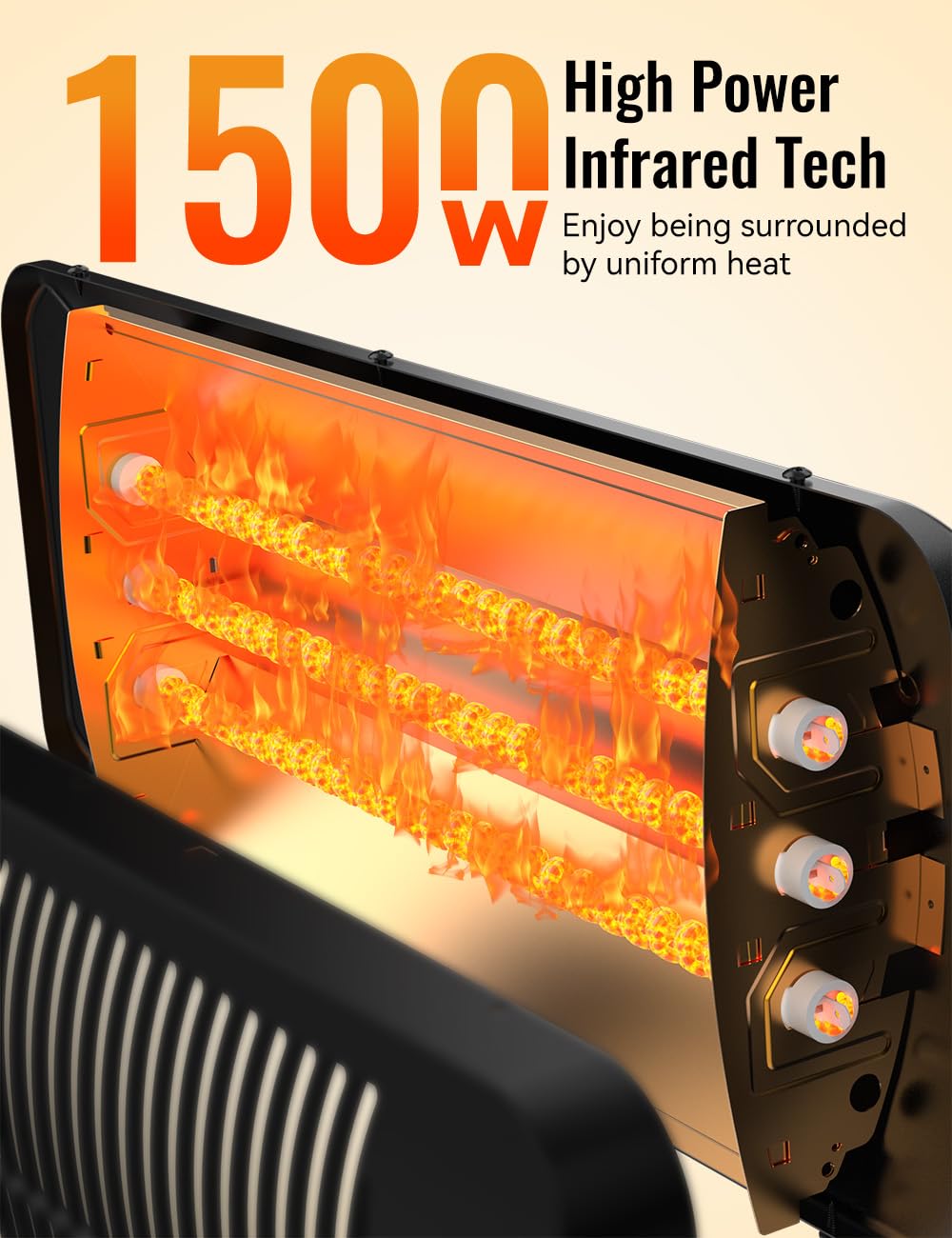 Outdoor Heaters for Patio, 12H Timer&3 Heat Level, IP54 Waterproof Electric Heater,1500W Infrared Heating Covers 300Sq.ft, Tip-Over Protection, Towel Bracket, Remote, 83" Patio Heaters for Outdoor Use