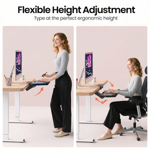 Upgraded Ergonomic Keyboard Tray Under Desk, Adjustable Sliding Keyboard Platform Holder, Keyboard Stand with Wrist Rest & Storage Drawer for Home, Office and Gaming, 24.4