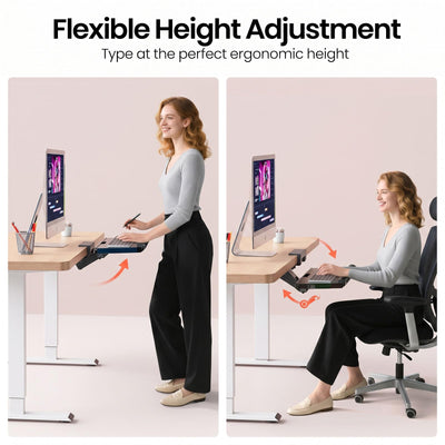 Upgraded Ergonomic Keyboard Tray Under Desk, Adjustable Sliding Keyboard Platform Holder, Keyboard Stand with Wrist Rest & Storage Drawer for Home, Office and Gaming, 24.4
