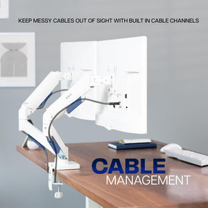 Dual Monitor up to 32 inches and 19.8 lbs per Screen, Mechanical Arm Desk Mount, Articulating Counterbalance, VESA Stand, Classic, White STAND-V002OW