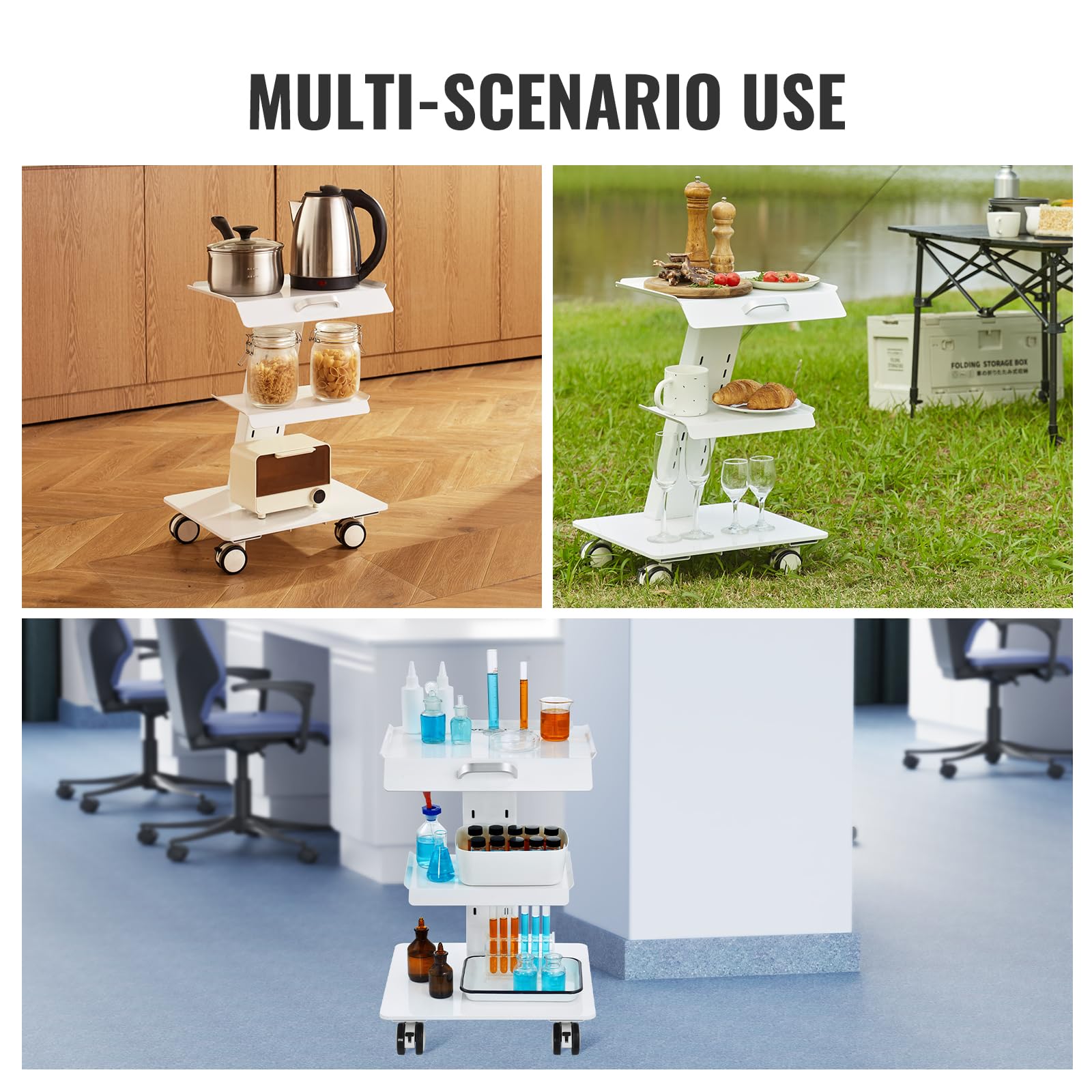 Trolley Cart with Swivel Wheels, 3-Layer Mobile Esthetician Cart, Steel Metal Rolling Tray for Lab, Clinic, Beauty and Salon, 220 lbs Weight Capacity