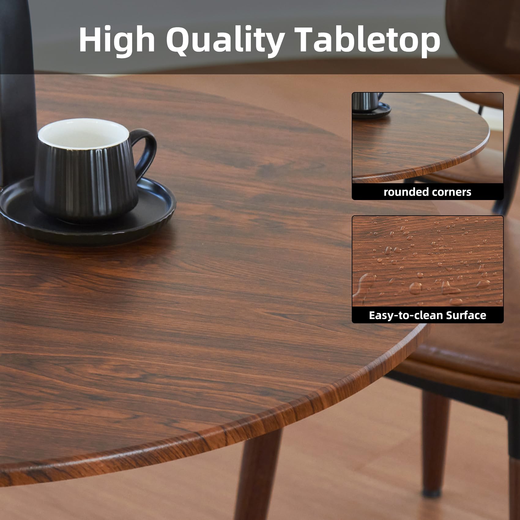 Round Dining Table, 24" Circle Tulip Table with Thickened Tabletop & Metal Pedestal, Mid Century Modern Bistro Table for Kitchen, Small Places, Living Room, Cafe (Brown)