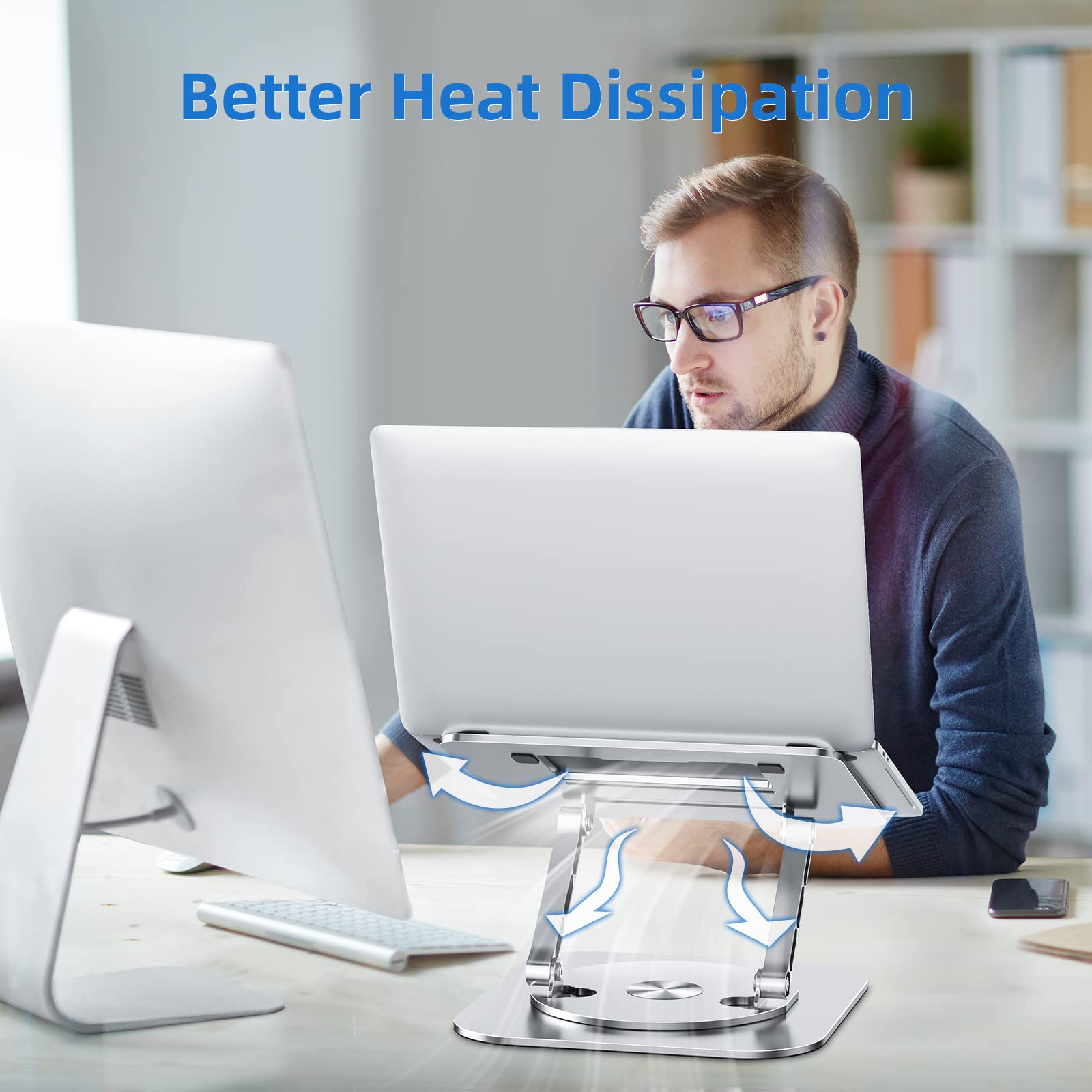 Laptop Stand with 360° Rotating Base, Foldable Adjustable Computer Holder, Ergonomic Design Compatible with MacBook Air Pro, Dell XPS, HP, Lenovo More 10-17