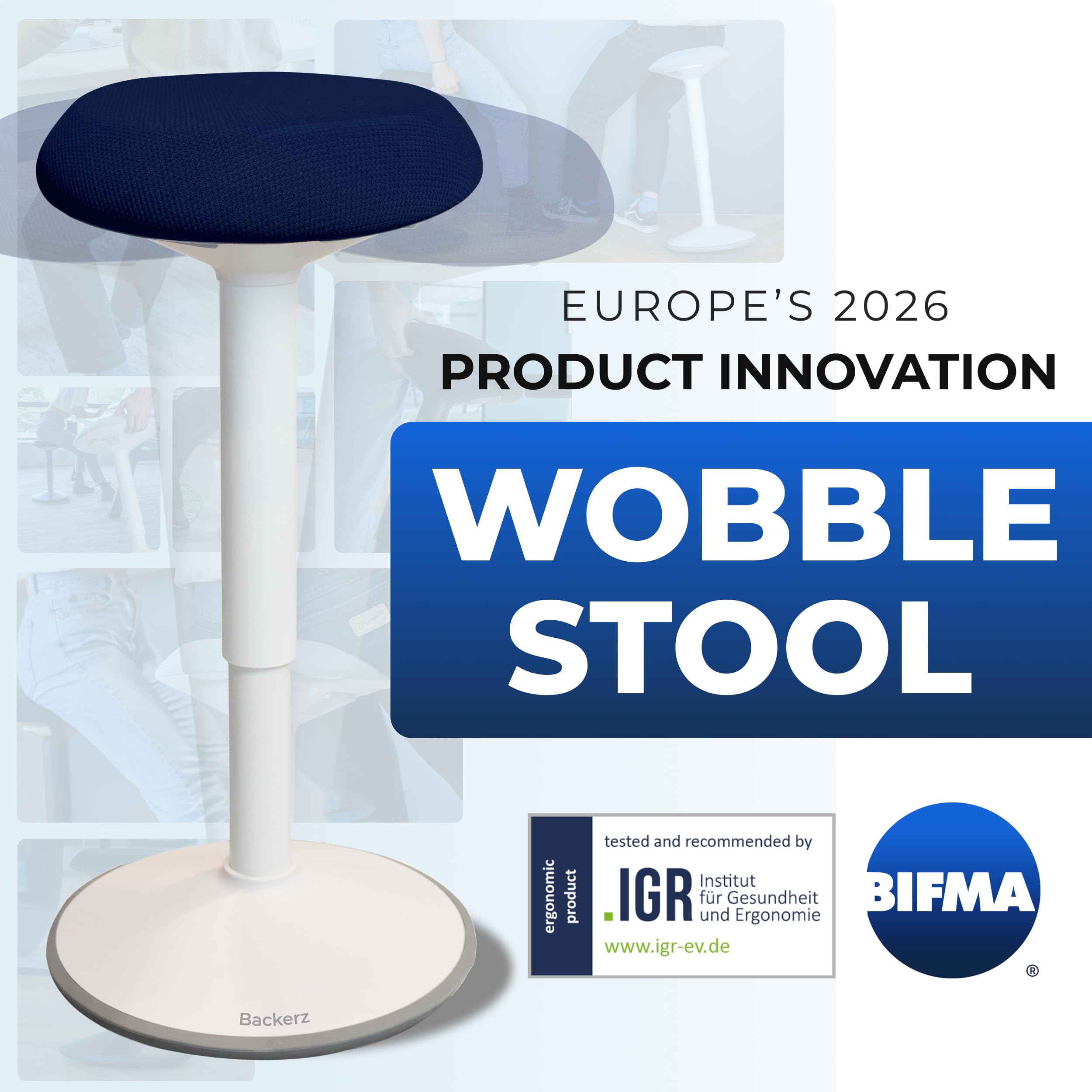 Standing Desk Stool Chair, Height Adjustable Stool 21-31 inch for Office and Classroom, Swivel seat, Anti-Slip Bottom Ergonomic Wobble Stool with Rocking Motion, Blue