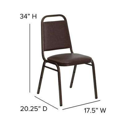 Trapezoidal Back Vinyl Stackable Banquet Chair, Multipurpose Stacking Chair with Padded Seat and Back, Brown/Copper
