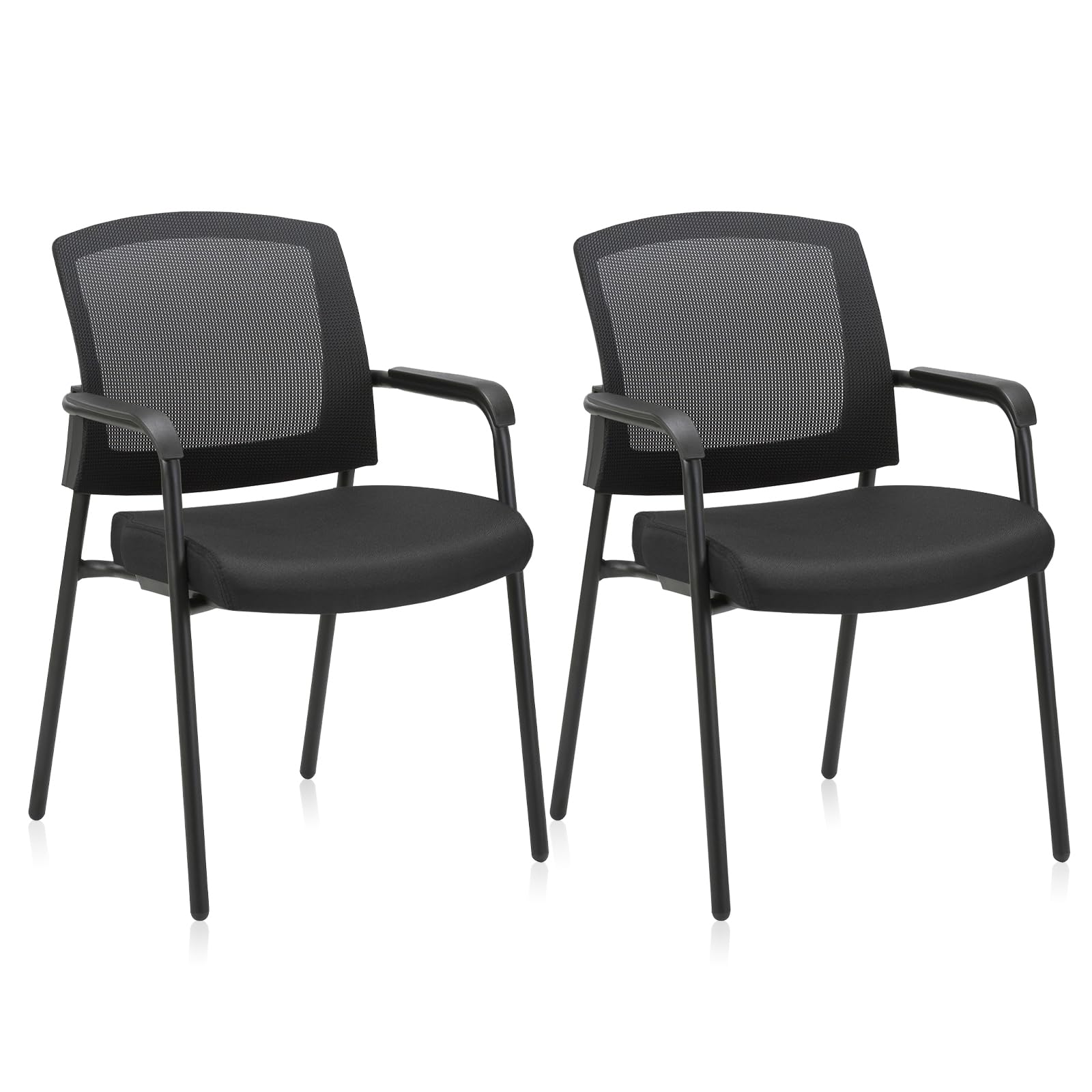 Office Reception Guest Chair Mesh Back Stacking with Ergonomic Lumbar Support and Thickened Seat Cushion for Waiting Conference Room Black 2 Pack