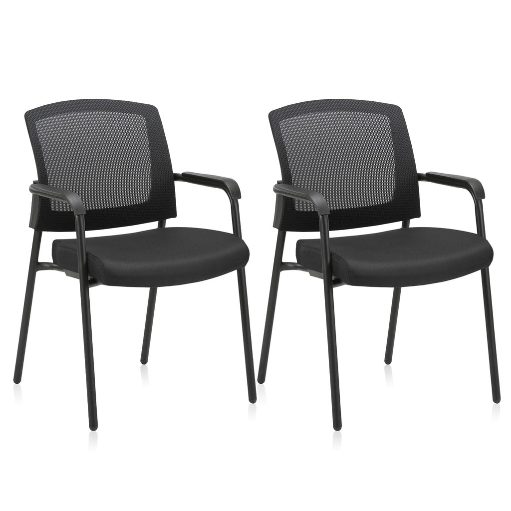Office Reception Guest Chair Mesh Back Stacking with Ergonomic Lumbar Support and Thickened Seat Cushion for Waiting Conference Room Black 2 Pack