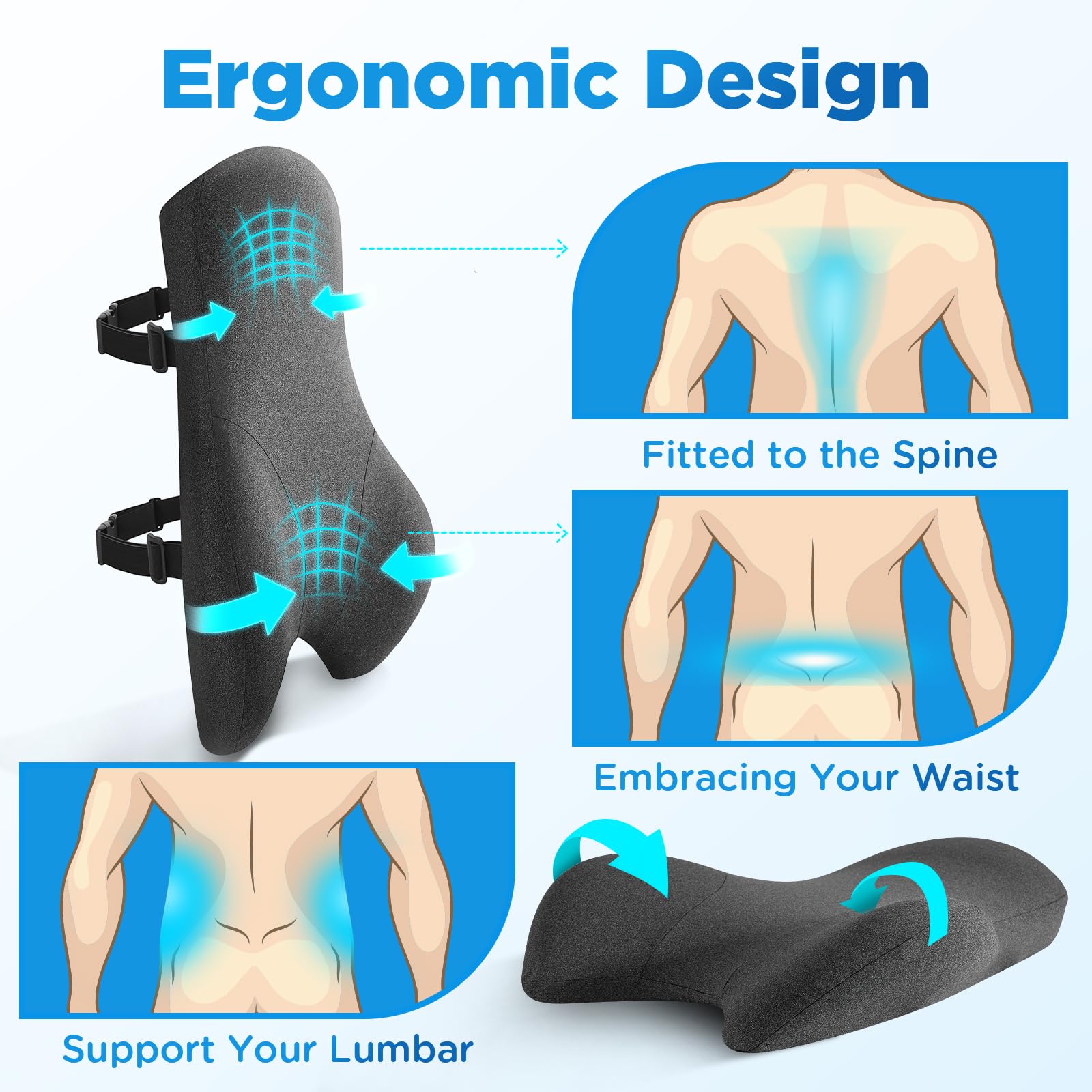 High Back Support Pillow for Office Chair, Fully Support Back Cushion - Memory Foam Lumbar Support Pillow for Office Chair, Desk, Gaming Chair, Promotes Posture Pain Relief Adjustable Straps