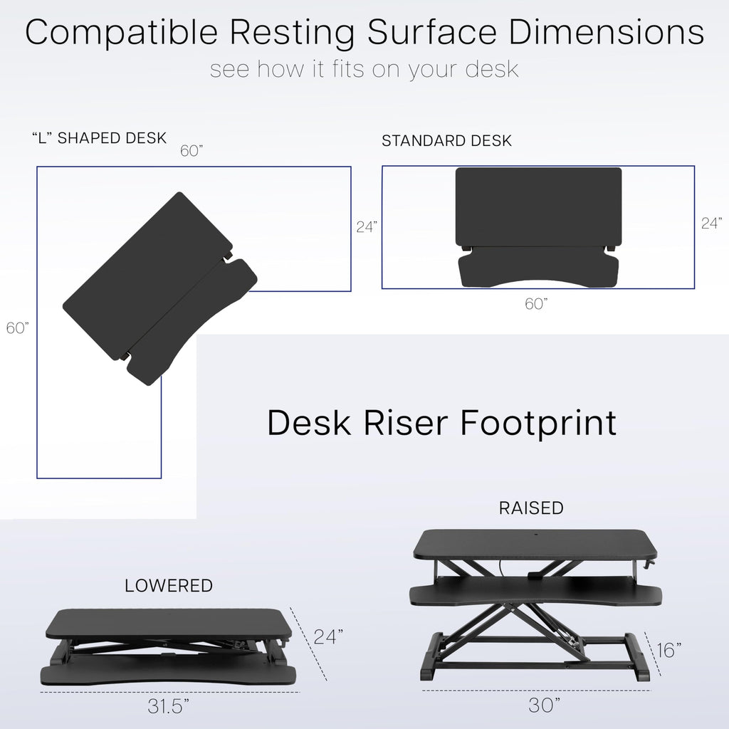 32 inch Desk Converter, K Series, Height Adjustable Sit to Stand Riser, Dual Monitor and Laptop Workstation with Wide Keyboard Tray, Bamboo Top, White Frame, DESK-V000KO