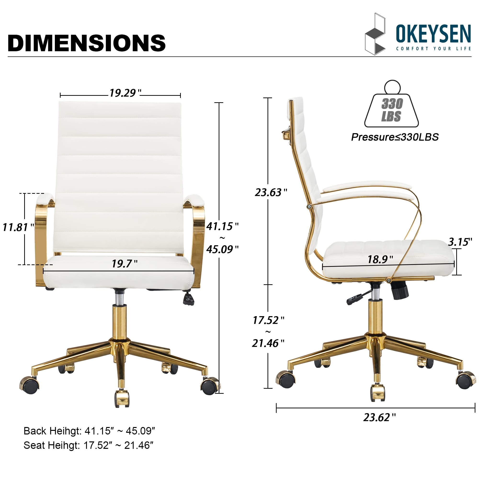 Gold Office Desk Chair, Ergonomic Leather Modern Conference Room Chairs,