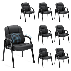 Waiting Room Reception Chairs Set of 8, Leather Office Desk Guest Stationary Side Chair with Padded Arms for Home Conference Lobby Area Meeting Church Medical Clinic Elderly Student
