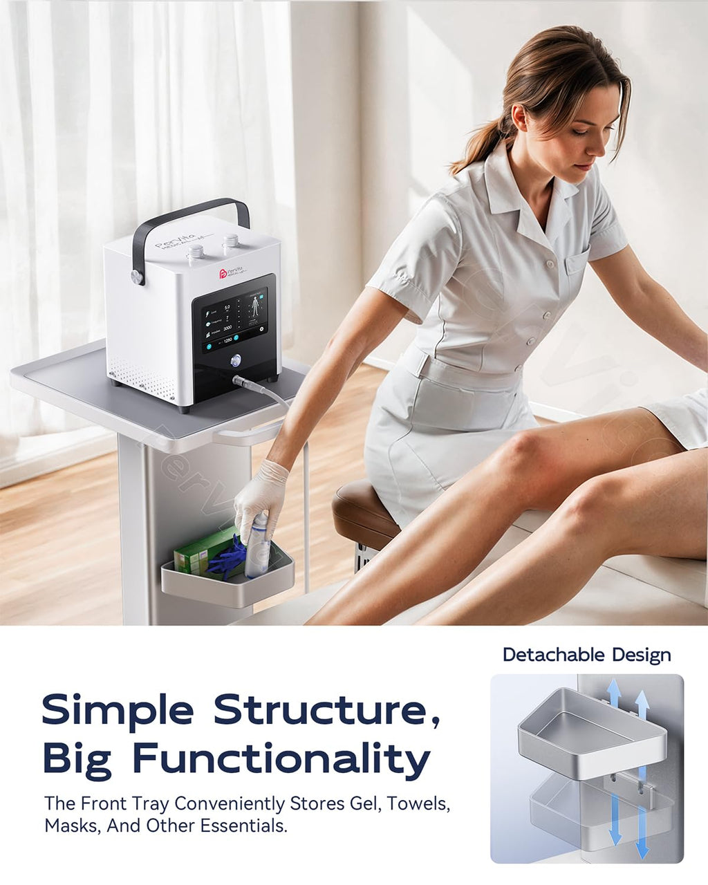 Medical Utility Cart with 4 Swivel Wheels, 100 lbs Capacity for PSP10/PSP15 Shockwave Machines, Beauty, Medical, Office & Home Use Equipment, 15.7x17.3 in Non-Slip Platform & Gel Tray