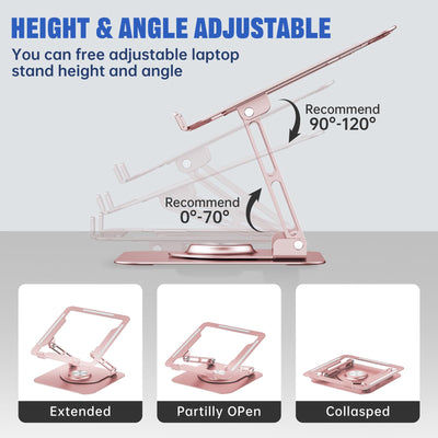 Laptop Stand for Desk, Adjustable Computer Stand with 360° Rotating Base, Ergonomic Laptop Riser for Collaborative Work, Foldable & Portable Laptop Stand, fits for All 10-16