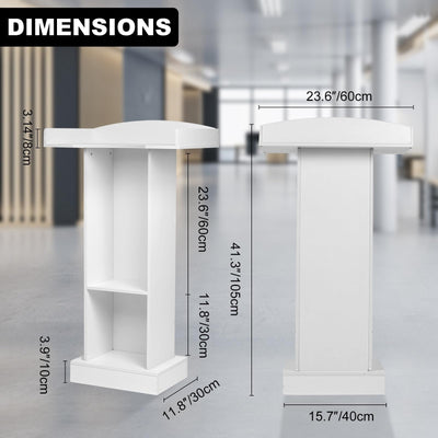 Podium Stand for Lectern Presentation Church Classroom, White Pulpit with Wooden Heavy Base, Podium for Lecture, Wedding Speech