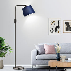 Dimmable Floor Lamp, 1000 Lumens LED Edison Bulb Included, Brushed Nickel Arc Standing Tall Floor Lamp with Blue Shade for Living Room Bedroom Office Dining Room
