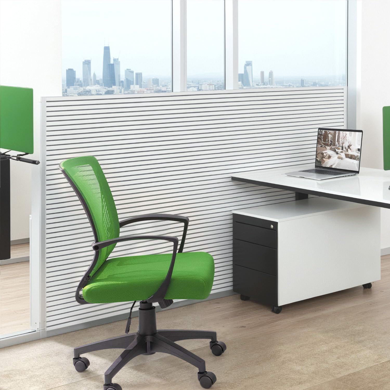 Office Chair Ergonomic Computer Desk Mesh Chair Mid Back Swivel Lumbar Support with Armrest (1, Green)