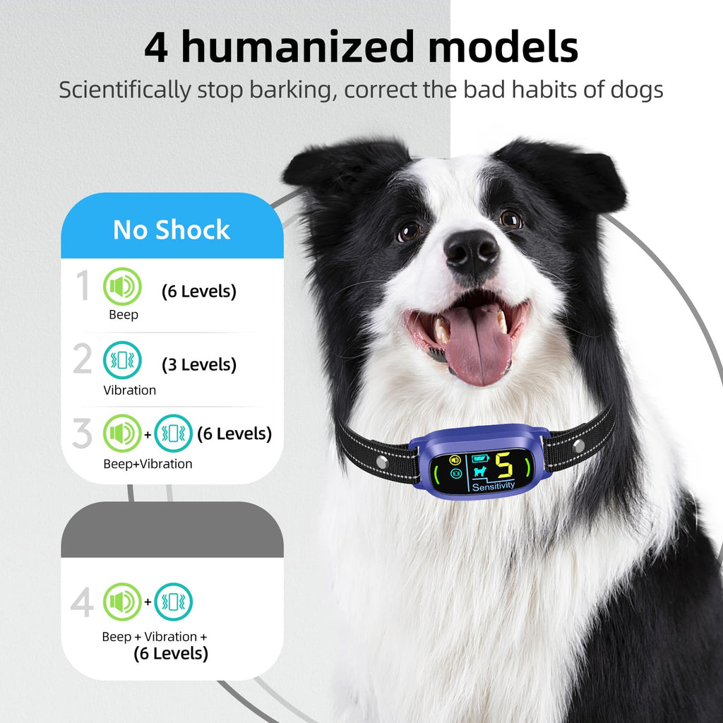 Dog Bark Collar for Large Medium Small Dogs, Rechargeable Smart Bark Collar, Anti Barking Training Collar with 5 Adjustable Sensitivity Beep Vibration (Purple)
