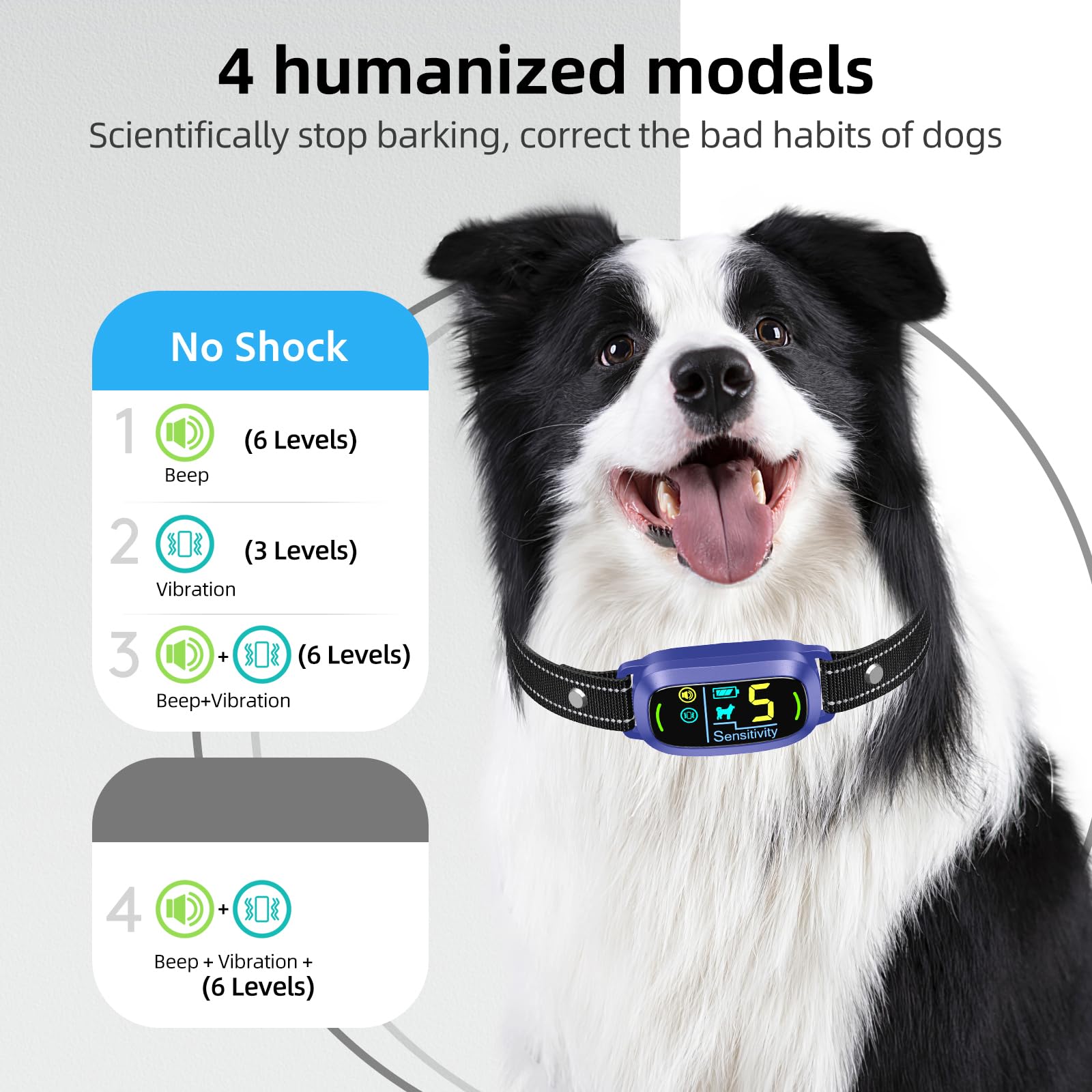 Dog Bark Collar for Large Medium Small Dogs, Rechargeable Smart Bark Collar, Anti Barking Training Collar with 5 Adjustable Sensitivity Beep Vibration (Purple)