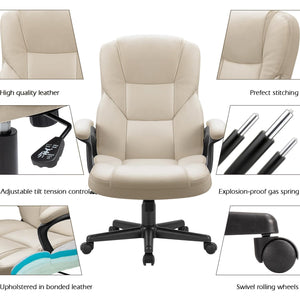 Office Executive Chair High Back Adjustable Managerial Home Desk Chair, Swivel Computer PU Leather Chair with Lumbar Support (2, Beige)