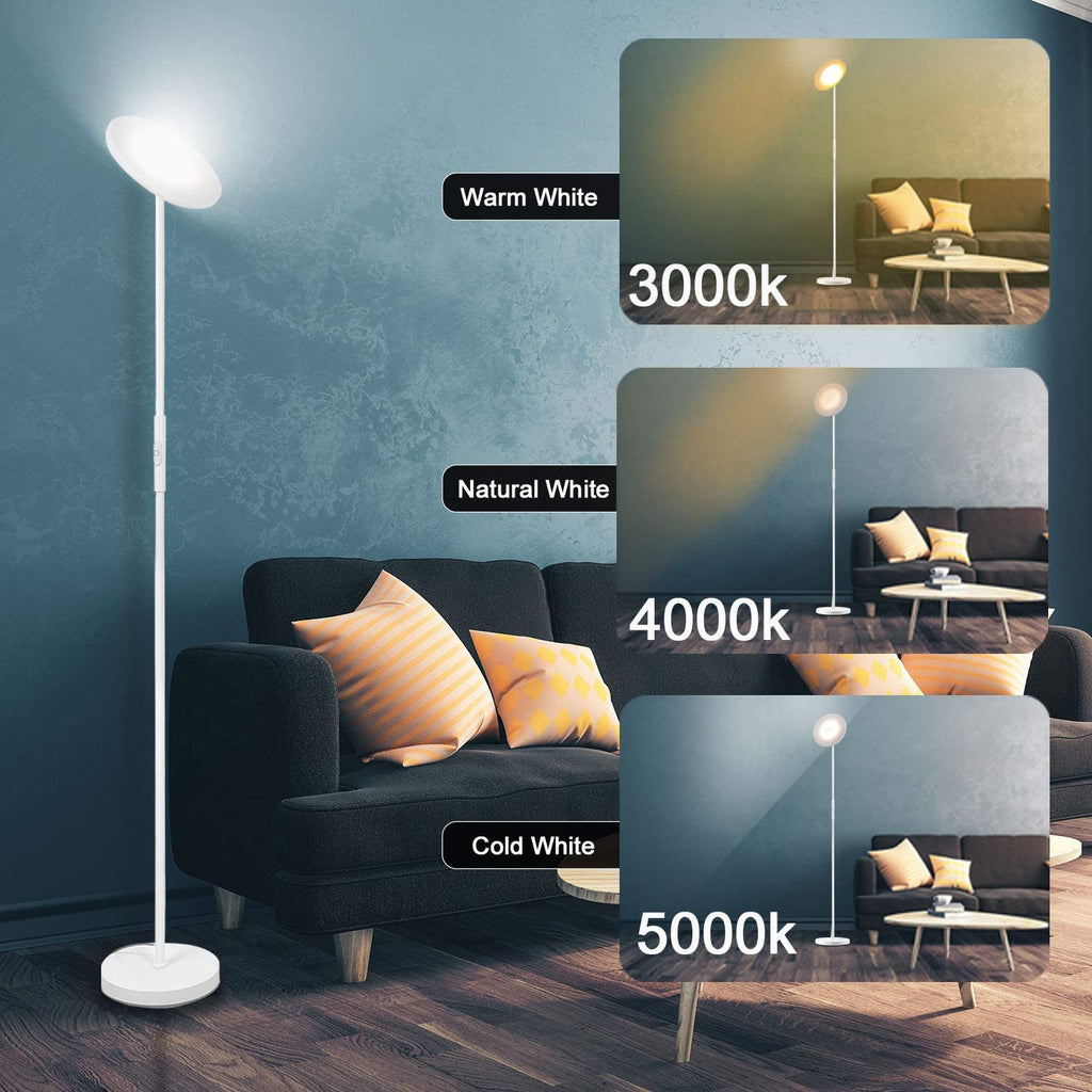 Floor Lamp,30W/2400LM Sky LED Modern Torchiere 3 Color Temperatures Super Bright -Tall Standing Pole Light with Remote & Touch Control for Living Room,Bed Room,Office (Pearl White)
