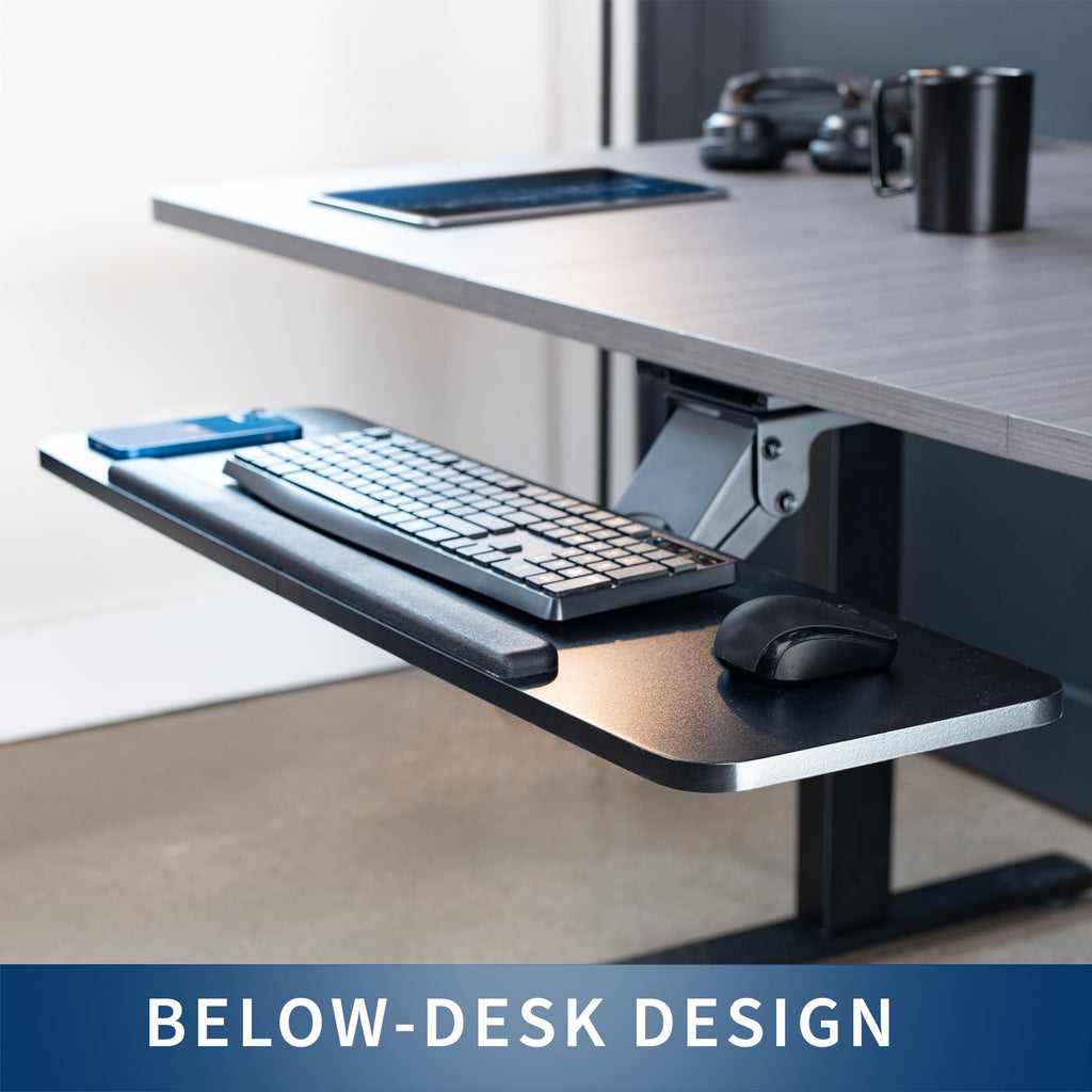 Adjustable Computer Keyboard and Mouse Platform Tray, 34 x 10 inch Ergonomic Under Table Desk Mount Drawer Underdesk Shelf, Black, MOUNT-KB36B