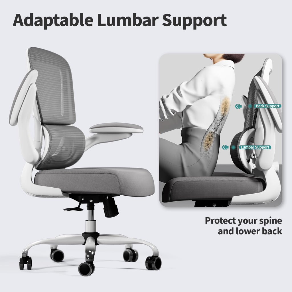 Office Chair - Ergonomic Desk Chair with Adjustable Lumbar Support, Mesh Computer Chair, Executive Chairs for Home Office Comfortable Lumbar Support (White)
