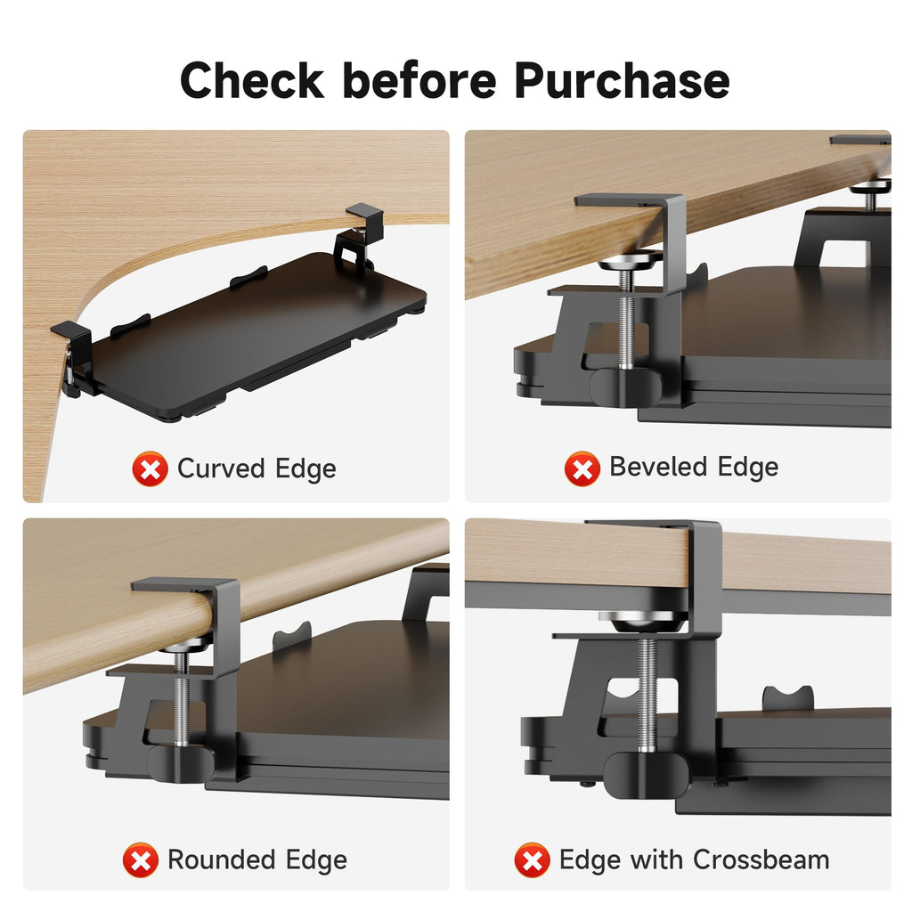 Keyboard Tray Under Desk with Storage Drawer Large C-Clamp 26.7”(31” Including Clamps) x 11.8” Slide-Out Platform Computer Drawer Pull Out Keyboard & Mouse Tray DSF7CT