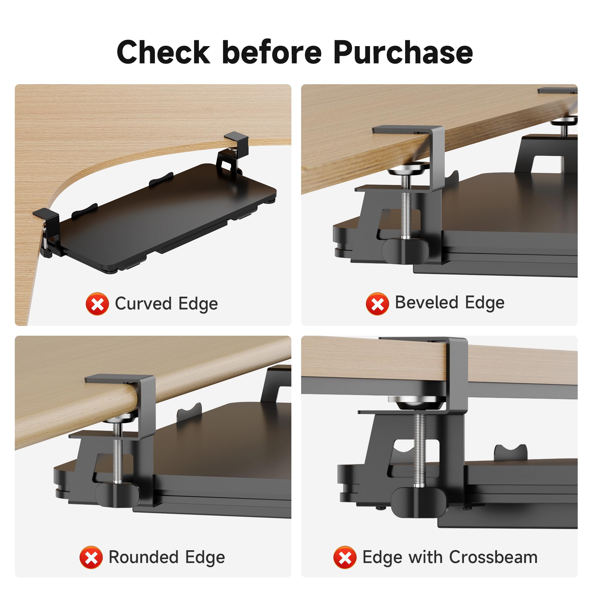 Keyboard Tray Under Desk with Storage Drawer Large C-Clamp 26.7”(31” Including Clamps) x 11.8” Slide-Out Platform Computer Drawer Pull Out Keyboard & Mouse Tray DSF7CT