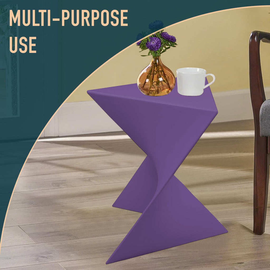 15.75" Triangular Side Table, Stackable Plastic Accent End Table for Indoor & Outdoor Use, Weather-Resistant Modern Patio & Living Room Table, Set of 2, Purple