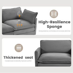 112'' Modular Sectional Cloud Couch with Movable Ottoman, 4 Seat Modern Corduroy Sofa with 2 Throw Pillows, Comfy Deep Seat L Shaped Couches for Living Room Bedroom Apartment, Dark Grey