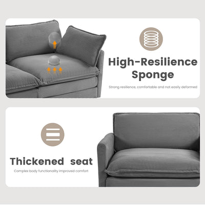 112'' Modular Sectional Cloud Couch with Movable Ottoman, 4 Seat Modern Corduroy Sofa with 2 Throw Pillows, Comfy Deep Seat L Shaped Couches for Living Room Bedroom Apartment, Dark Grey