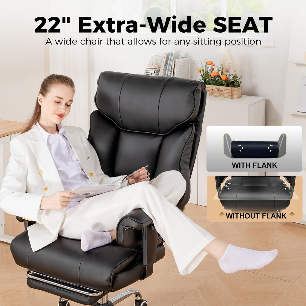Big and Tall Gaming Chair 400lbs Heavy Duty Office Chair with Foot Rest & Ergonomic Pocket Spring Cushion, High Back Lumbar Support for Lower Back Pain Relief, Ergo Black