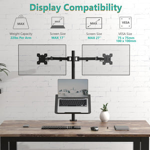 Triple Arm Laptop and Dual Monitor Desk Mount for 17