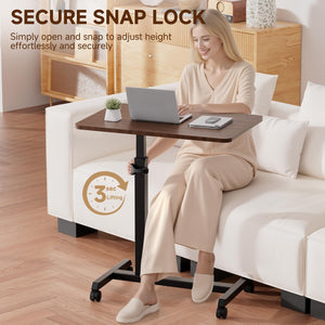 Small Standing Desk, 24 Inches Foldable Mobile Rolling Laptop PC Table with Lockable Casters, Adjustable Height Overbed Bedside Table Computer Workstation for Home Office, Dark Brown-Foldable