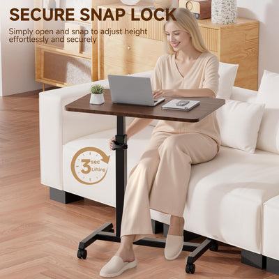 Small Standing Desk, 24 Inches Foldable Mobile Rolling Laptop PC Table with Lockable Casters, Adjustable Height Overbed Bedside Table Computer Workstation for Home Office, Dark Brown-Foldable