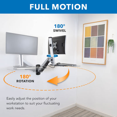 Sit Stand Wall Mount Workstation | Adjustable Height Stand Up Computer Station with Articulating Monitor Mount, Keyboard Tray, & CPU Holder | VESA Mount 75x75 and 100x100 | MI-7905