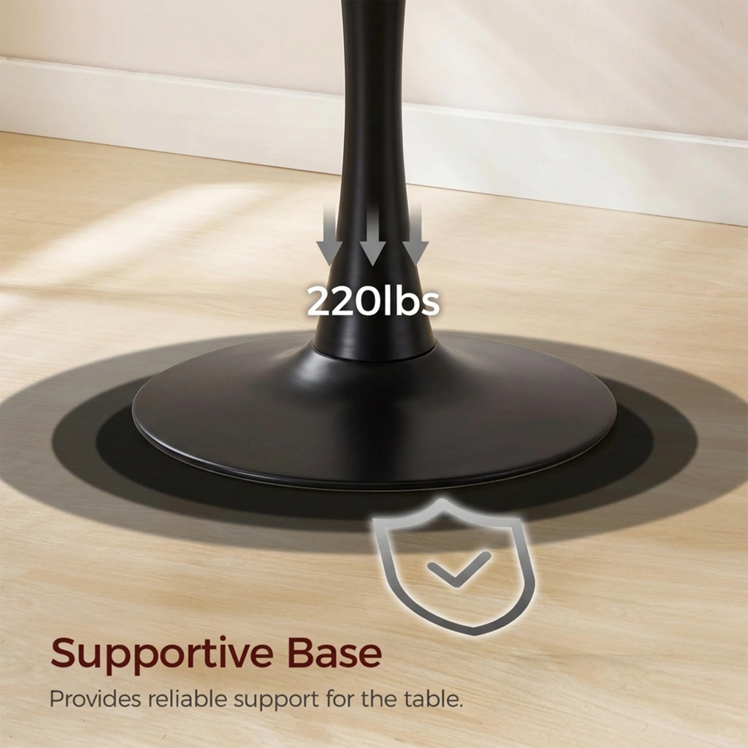 27.6" Marble Round Tulip Table, Mid-Century Modern Style Dining Table with Black Pedestal Base for 2-4 People, Featuring A Marble Tabletop for Kitchen, Dining Room, Cafe (Dark Grey)