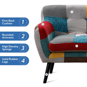 Modern Boho Loveseat Couch Sofa Chair for Living Room Bedroom, Upholstered Colorful Plaid Fabric 2-Seat Love Seat Sofa with Wood Leg for Small Space, One Loveseat