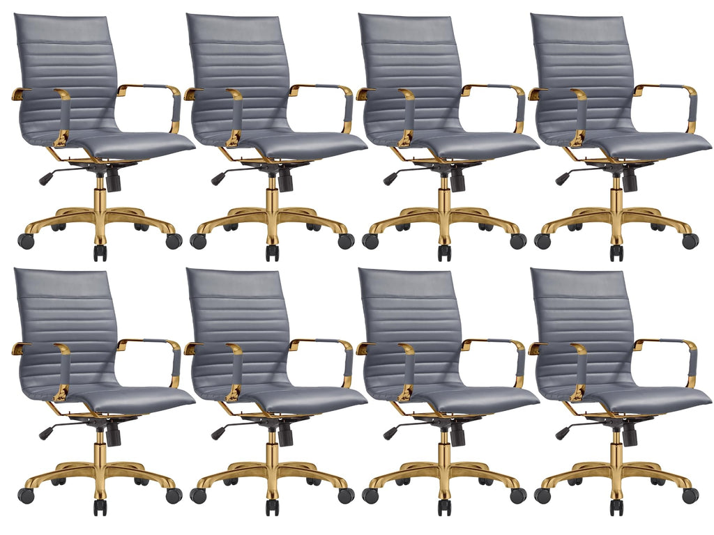 Qty 8 Modern Ergonomic Executive Office Chair, High-Back Leather Conference Desk Chair with Adjustable Height, Tilt Control, 360° Swivel & Gold Frame for Home Office