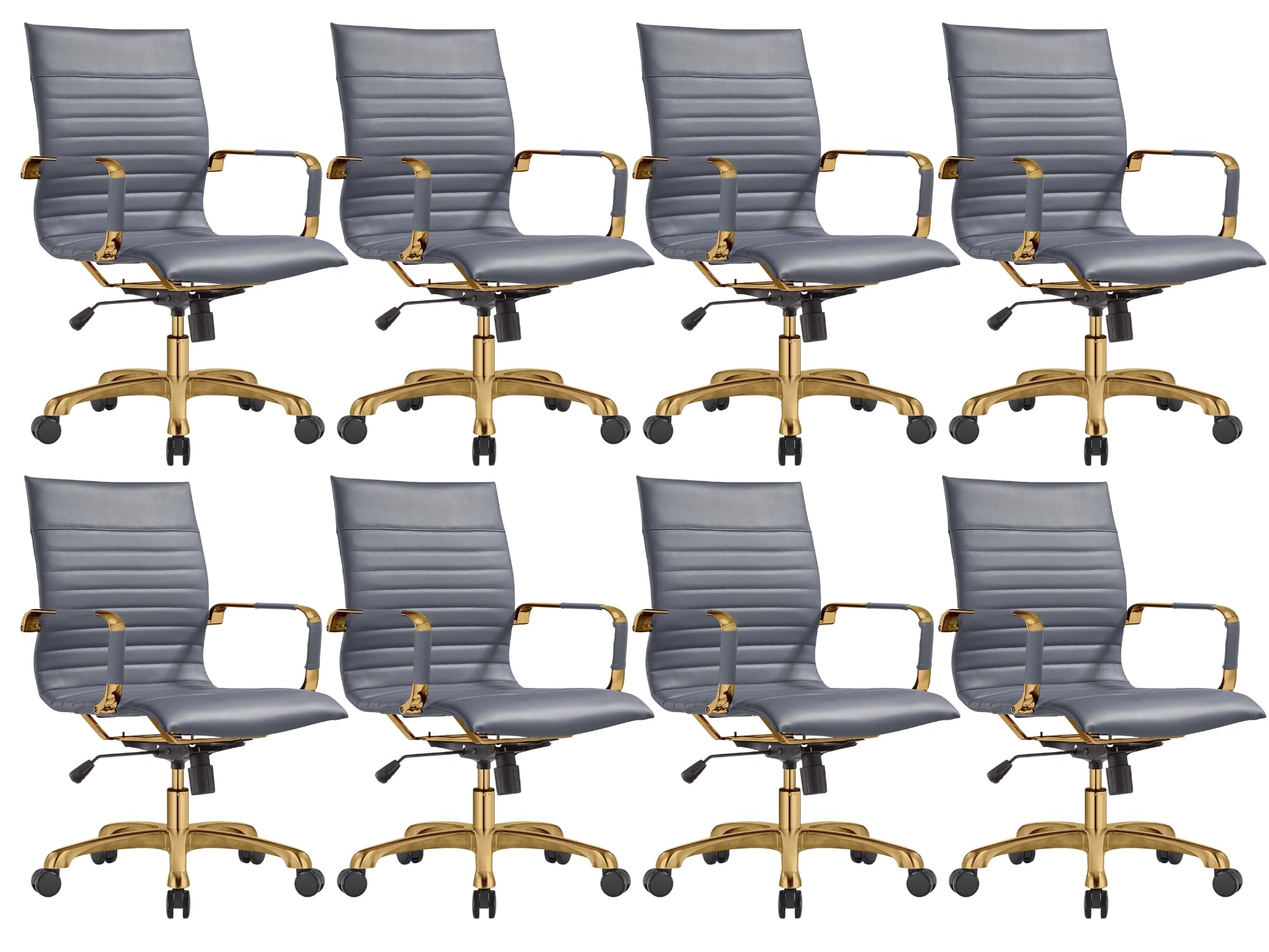 Qty 8 Modern Ergonomic Executive Office Chair, High-Back Leather Conference Desk Chair with Adjustable Height, Tilt Control, 360° Swivel & Gold Frame for Home Office