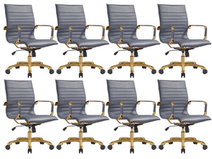 Qty 8 Modern Ergonomic Executive Office Chair, High-Back Leather Conference Desk Chair with Adjustable Height, Tilt Control, 360° Swivel & Gold Frame for Home Office