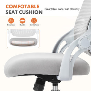 Home Office Managerial Executive Chair, Ergonomic Mesh Adjustable Swivel Mid-Back Chair with, Flip-up Arms, Comfortable Lumbar Support, Comfy Arms for Bedroom,Study,Student, Grey
