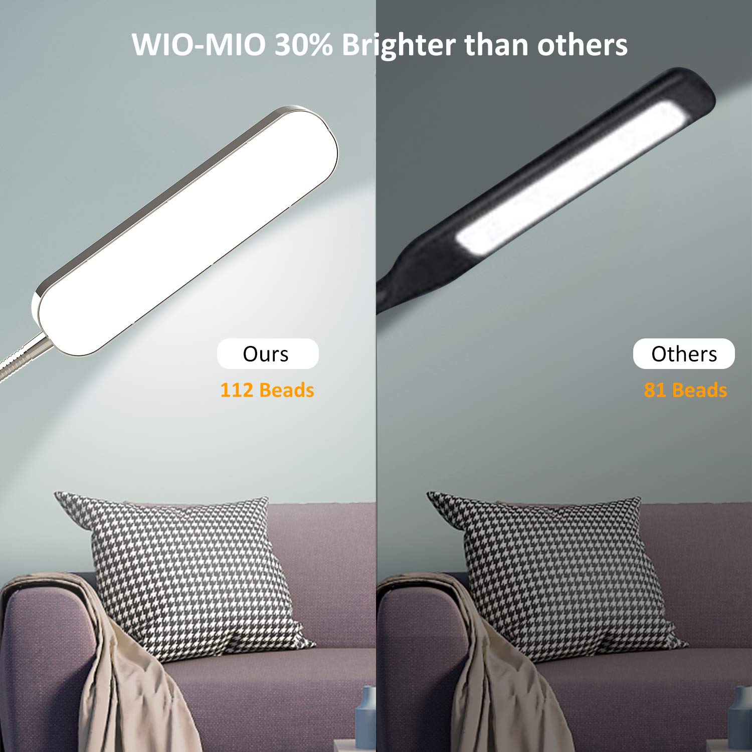 15w/1000lm Bright LED Floor Lamp with Stepless Adjustable 3000K-6000K Colors and Dimmer, Remote and Touch Control Reading Lamp, Adjustable Gooseneck Floor Lamp for Living Room