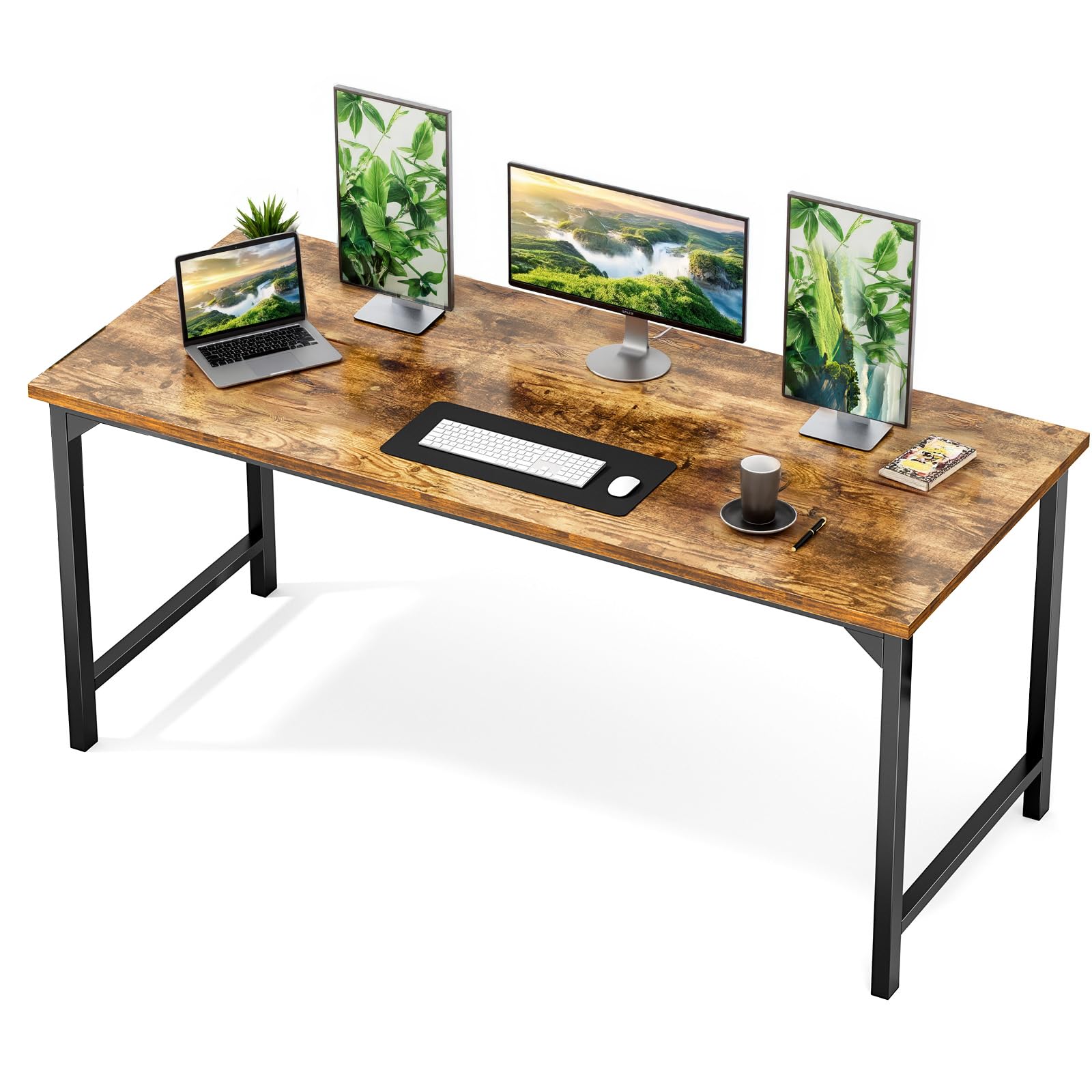 Small Computer Office Desk 63 Inch Student Study Writing Work with Metal Frame Wood Tabletop Modern Simple Home Bedroom PC Table Perfect for Small Spaces - Brown